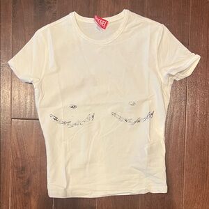 Diesel White Tee with Minimal Graphic Eyes